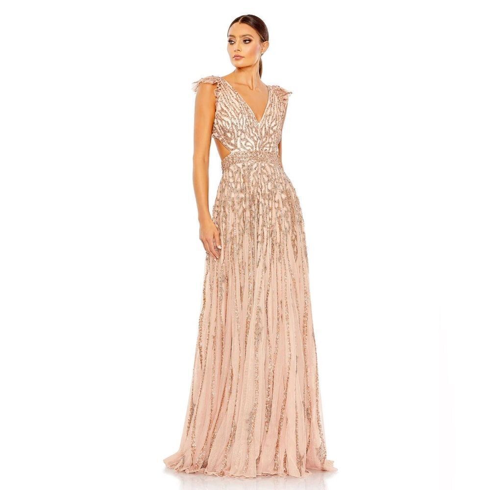 Mac Duggal Rose Gold/Apricot Sequined A line Gown size 6 NWT